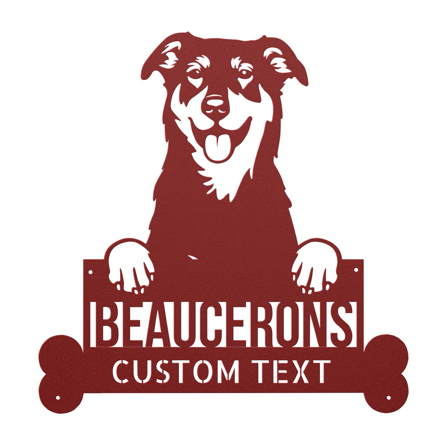 Enhance your home decor with a Personalized BEAUCERONS Custom Dog Metal Sign - Unique Dog Wall Art for Dog Lovers - Customizable Dog Address Sign - Premium Metal Home Decor featuring a dog.