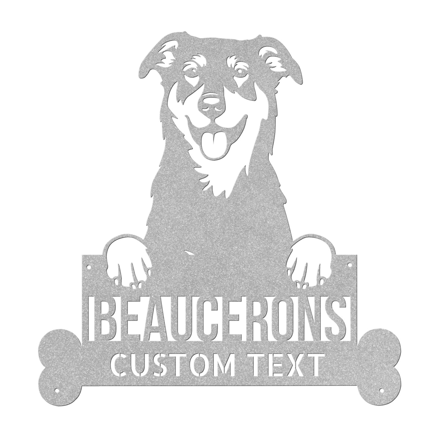 Enhance your home decor with a Personalized BEAUCERONS Custom Dog Metal Sign - Unique Dog Wall Art for Dog Lovers - Customizable Dog Address Sign - Premium Metal Home Decor featuring a dog.