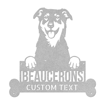 Enhance your home decor with a Personalized BEAUCERONS Custom Dog Metal Sign - Unique Dog Wall Art for Dog Lovers - Customizable Dog Address Sign - Premium Metal Home Decor featuring a dog.