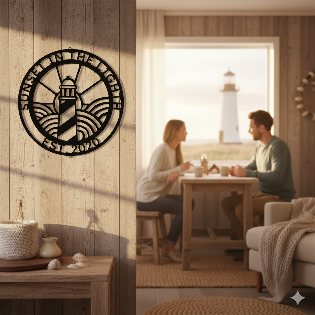 Wall Art PERSONALIZED LIGHTHOUSE SIGN - Lighthouse Monogram Steel Monogram Sign