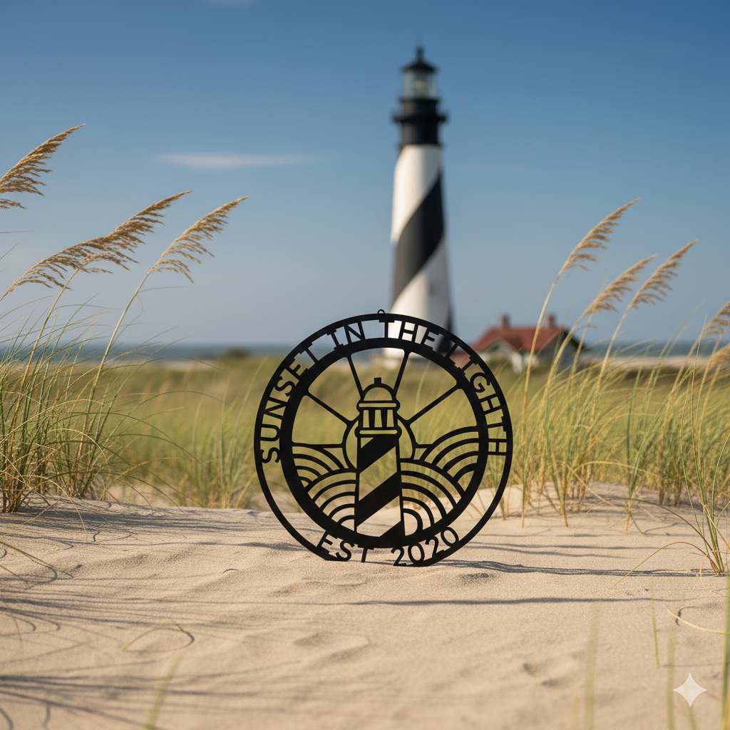 Wall Art PERSONALIZED LIGHTHOUSE SIGN - Lighthouse Monogram Steel Monogram Sign