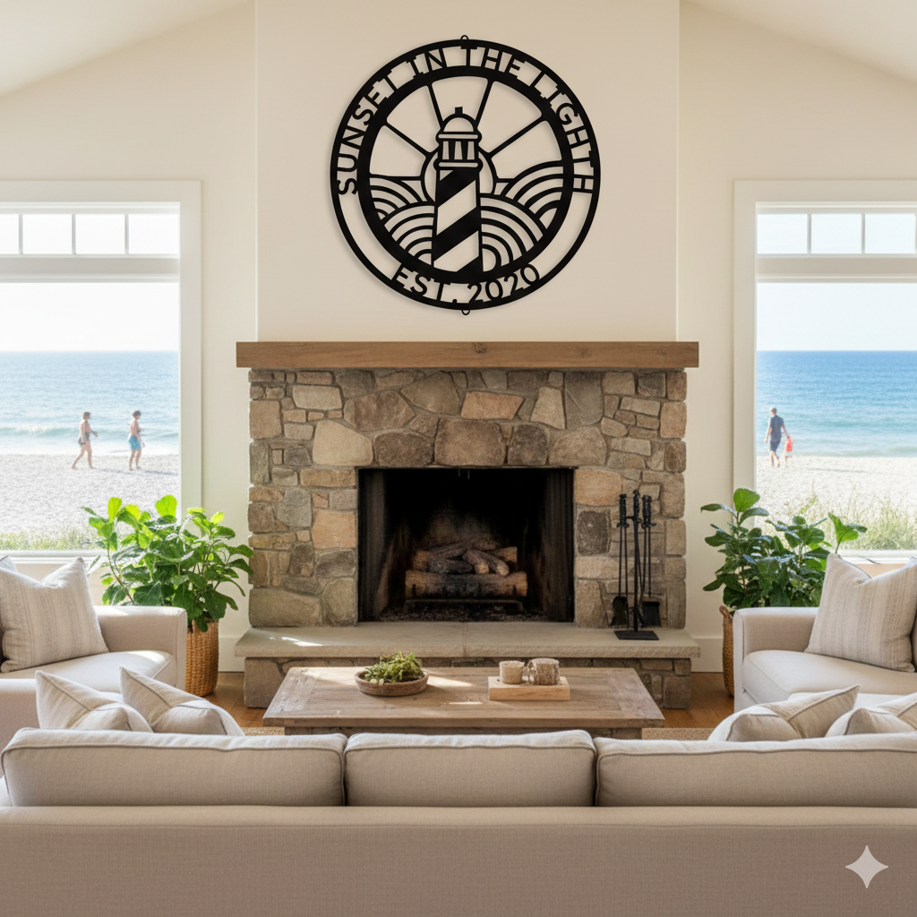 Wall Art PERSONALIZED LIGHTHOUSE SIGN - Lighthouse Monogram Steel Monogram Sign