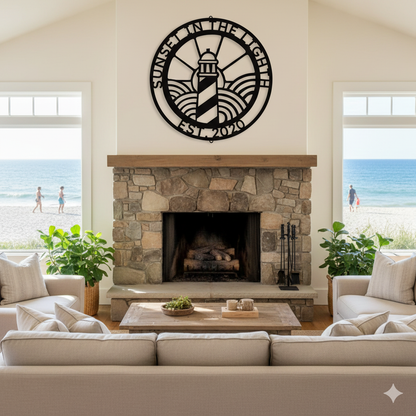 Wall Art PERSONALIZED LIGHTHOUSE SIGN - Lighthouse Monogram Steel Monogram Sign