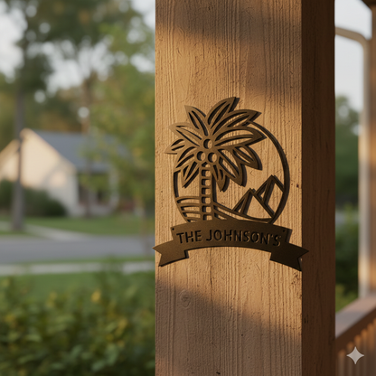 Wall Art PALM TREE SIGN - Personalize Palm Tree with Pyramids Monogram Wall Art