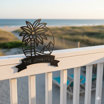 Wall Art PALM TREE SIGN - Personalize Palm Tree with Pyramids Monogram Wall Art