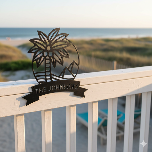 Wall Art PALM TREE SIGN - Personalize Palm Tree with Pyramids Monogram Wall Art