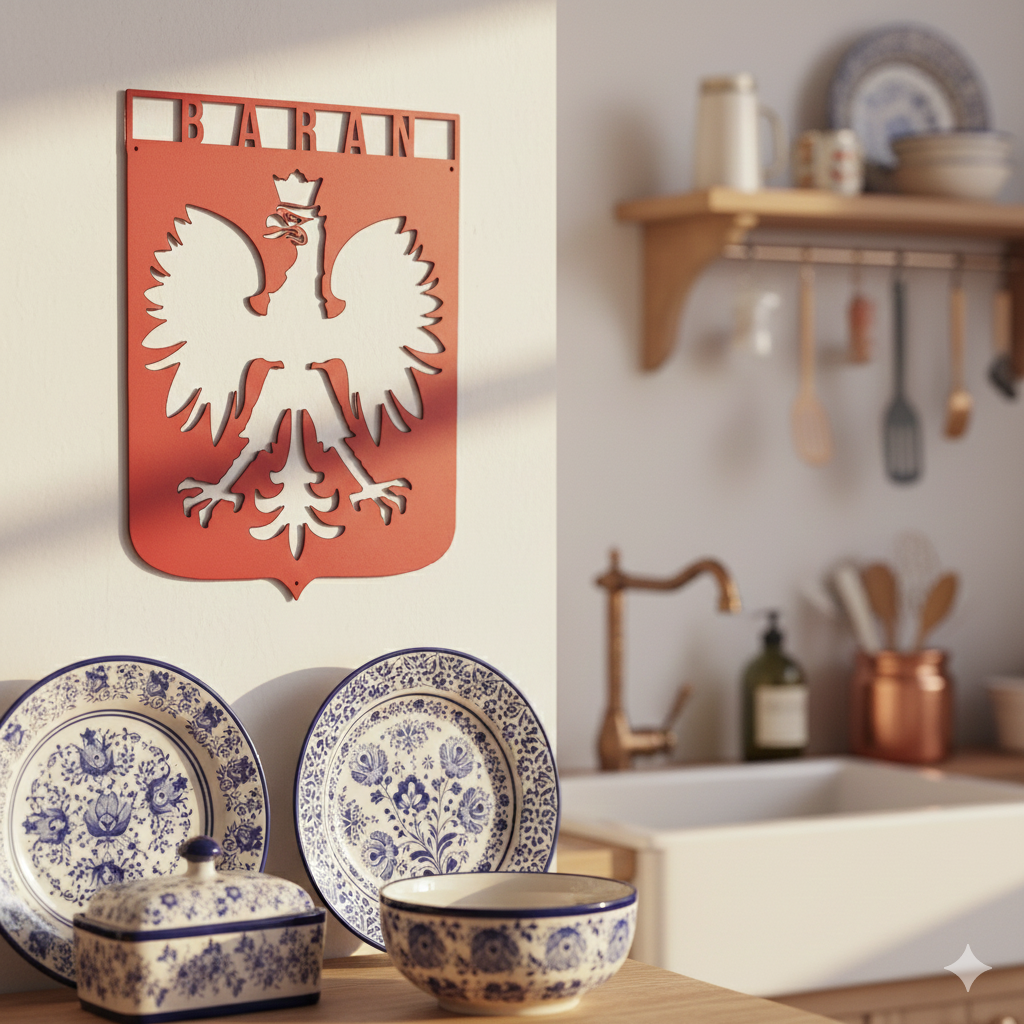 Metal Sign Red / 12 Inch Polish Eagle Monogram Steel Sign – Personalized Family Name Wall Art