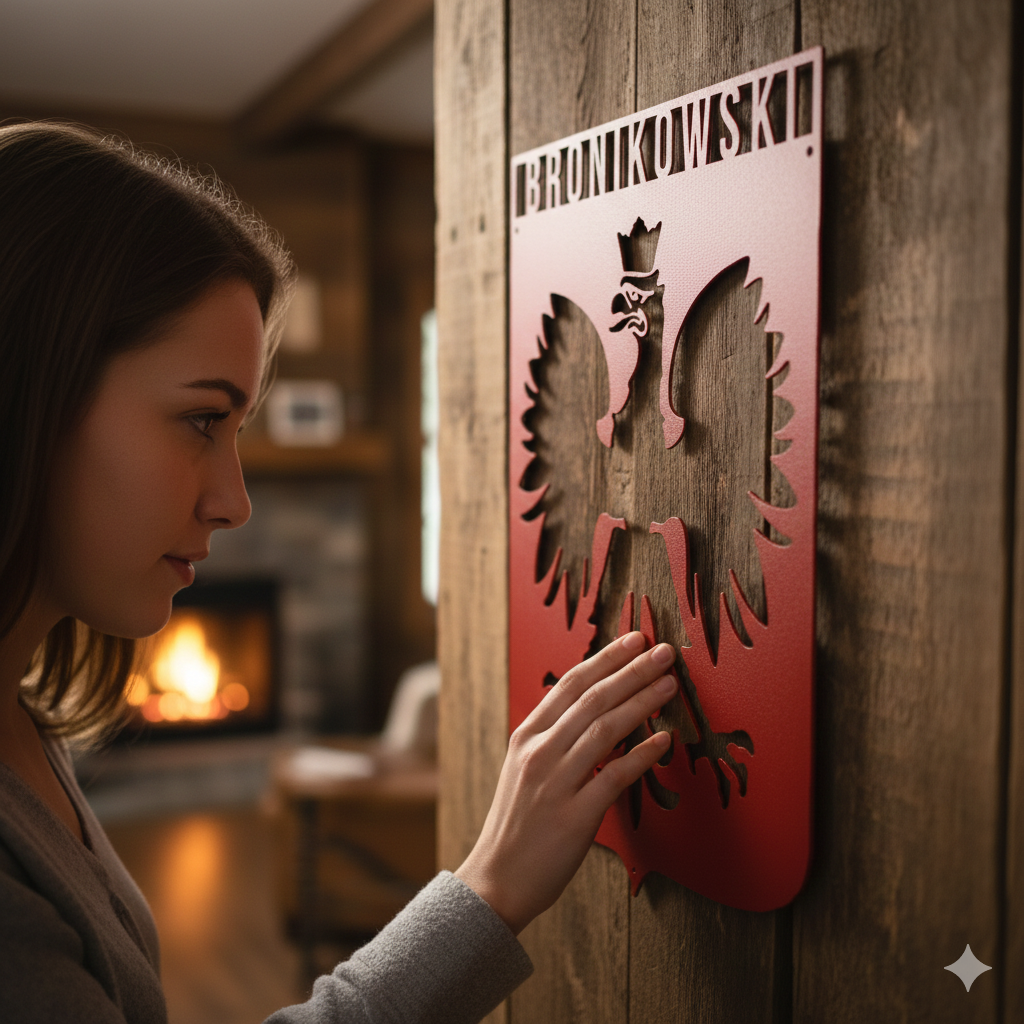 Metal Sign Red / 12 Inch Polish Eagle Monogram Steel Sign – Personalized Family Name Wall Art