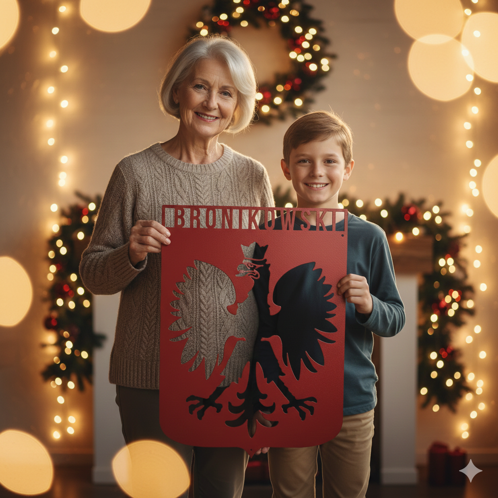 Metal Sign Red / 12 Inch Polish Eagle Monogram Steel Sign – Personalized Family Name Wall Art