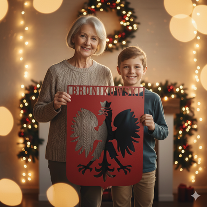 Metal Sign Red / 12 Inch Polish Eagle Monogram Steel Sign – Personalized Family Name Wall Art