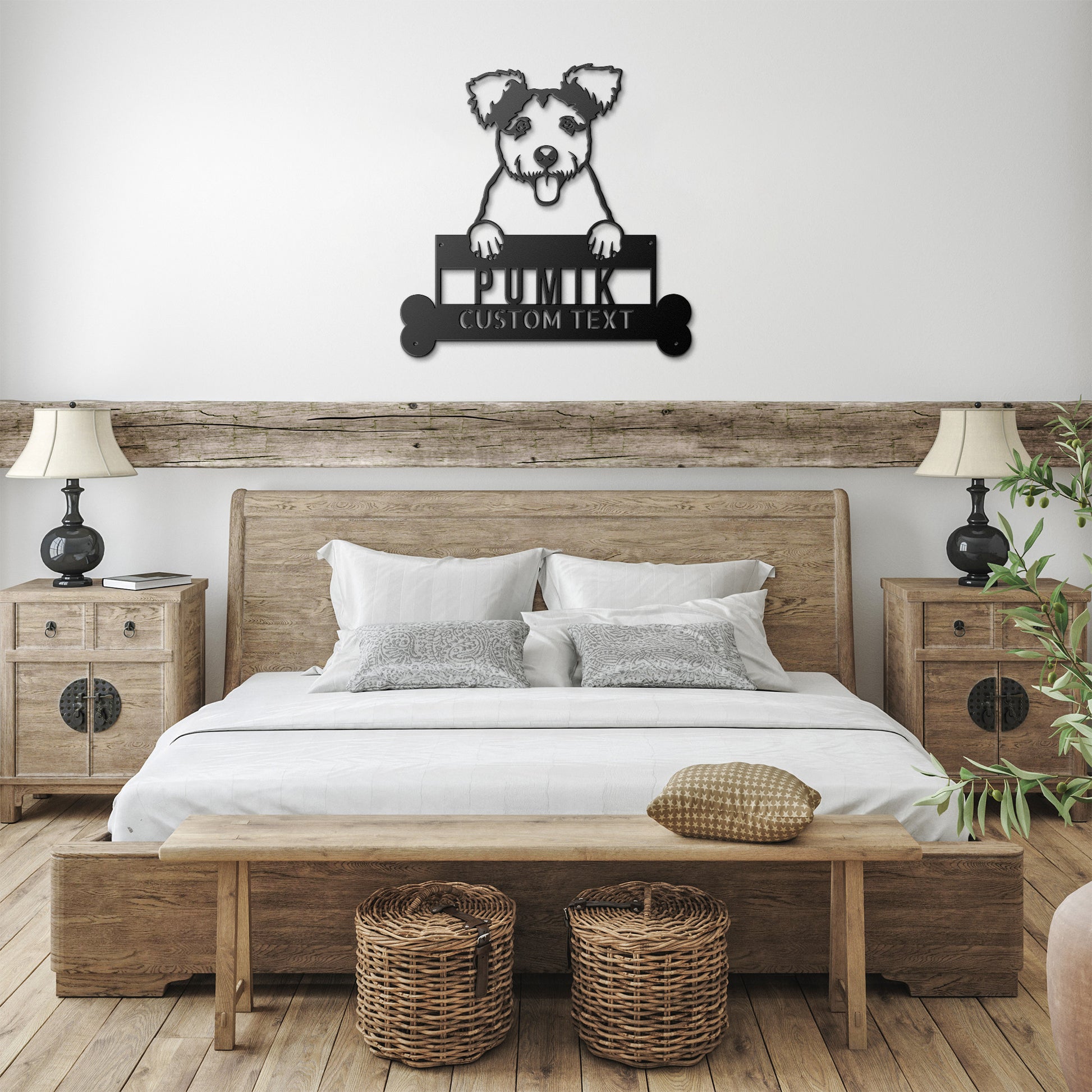 Illustration of a Pumi dog holding a sign that reads "Pumik" with space for custom text below, perfect for creating **Pumik Dog Personalized Metal Sign**, Durable Steel Wall Art, Stylish Pumik Decor, Great Gift for Pet Enthusiasts.