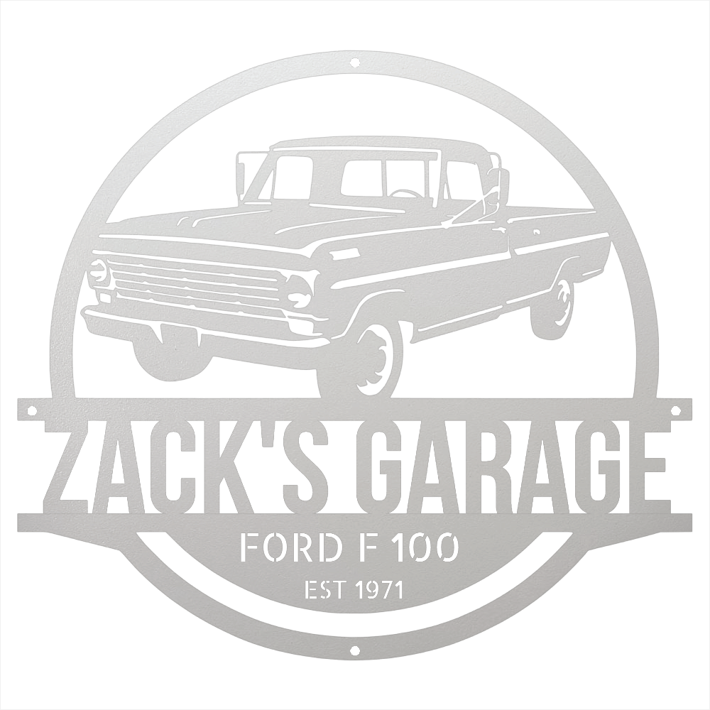 Steel Sign White / 15 1967-1972 Ford F-100 Garage Sign | Personalized Metal Name Sign
