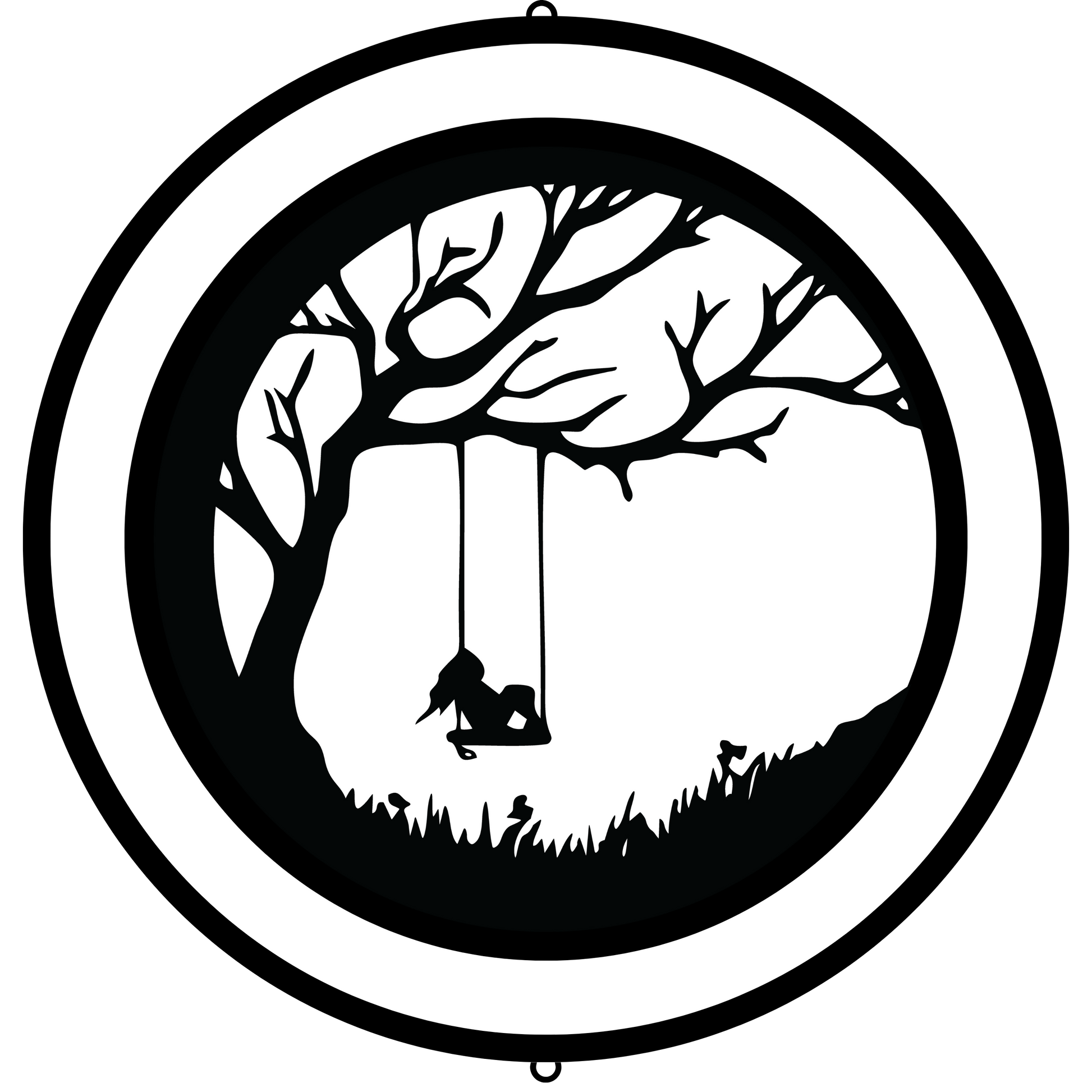 a black and white picture of a tree with a swing