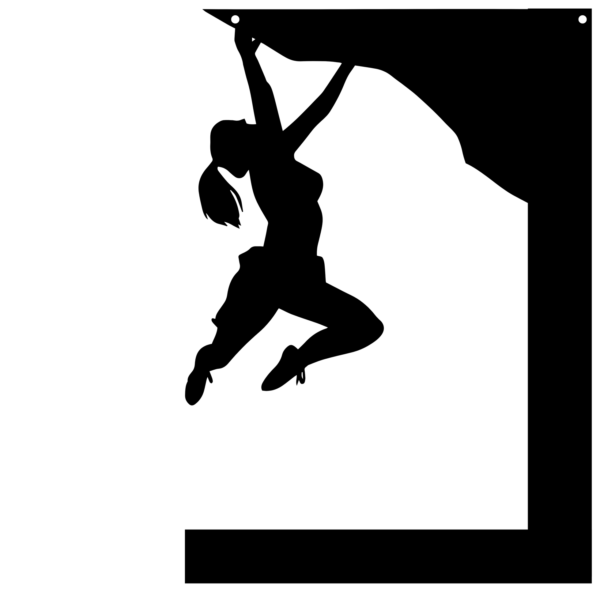 a black and white silhouette of a woman climbing