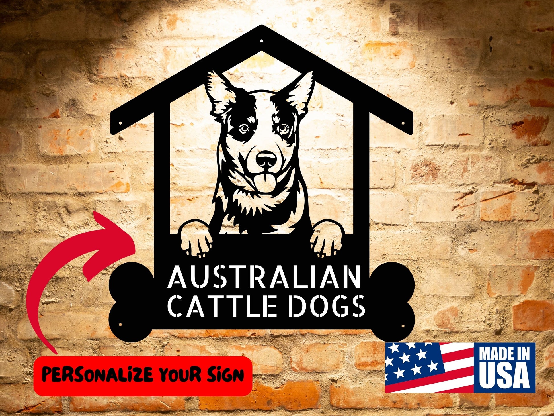 AUSTRALIAN CATTLE DOGS 2 - Custom Dog Breed Metal Sign - Personalized Welcome Sign for Dog Lovers - Dog Address Sign - Dog Wall Art- Unique Gift for Dad sign.