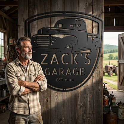 Custom 1948 Ford F-1 Pickup Truck Metal Garage Sign - Personalizable Steel Wall Decor