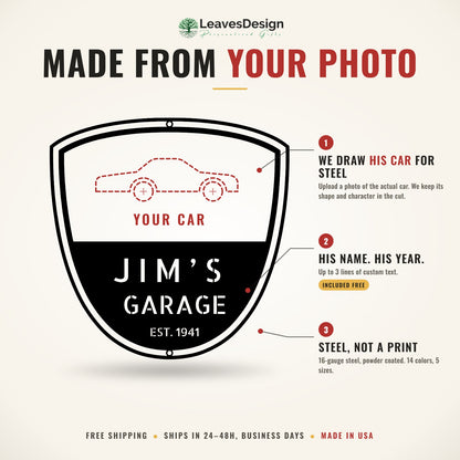 Custom Custom Car Metal Wall Art from Photo – Laser Cut Steel Garage Sign for Car Lovers
