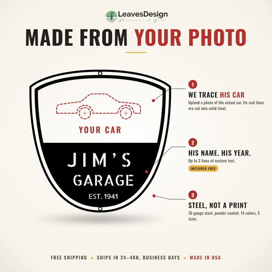 Custom Custom Car Metal Wall Art from Photo – Laser Cut Steel Garage Sign for Car Lovers