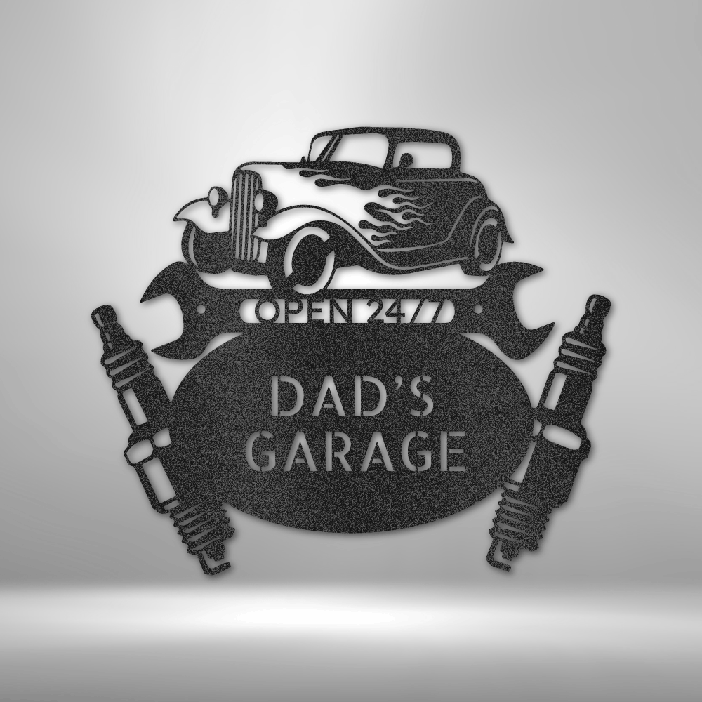 Custom Black / 12 Dad’s Garage Metal Sign – Personalized Hot Rod Car Wall Art