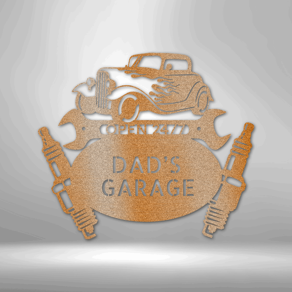 Custom Copper / 12 Dad’s Garage Metal Sign – Personalized Hot Rod Car Wall Art