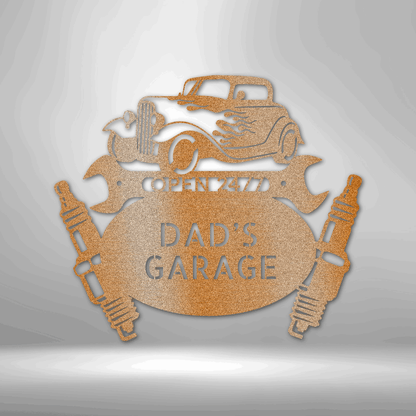 Custom Copper / 12 Dad’s Garage Metal Sign – Personalized Hot Rod Car Wall Art