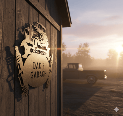 Custom Dad’s Garage Metal Sign – Personalized Hot Rod Car Wall Art