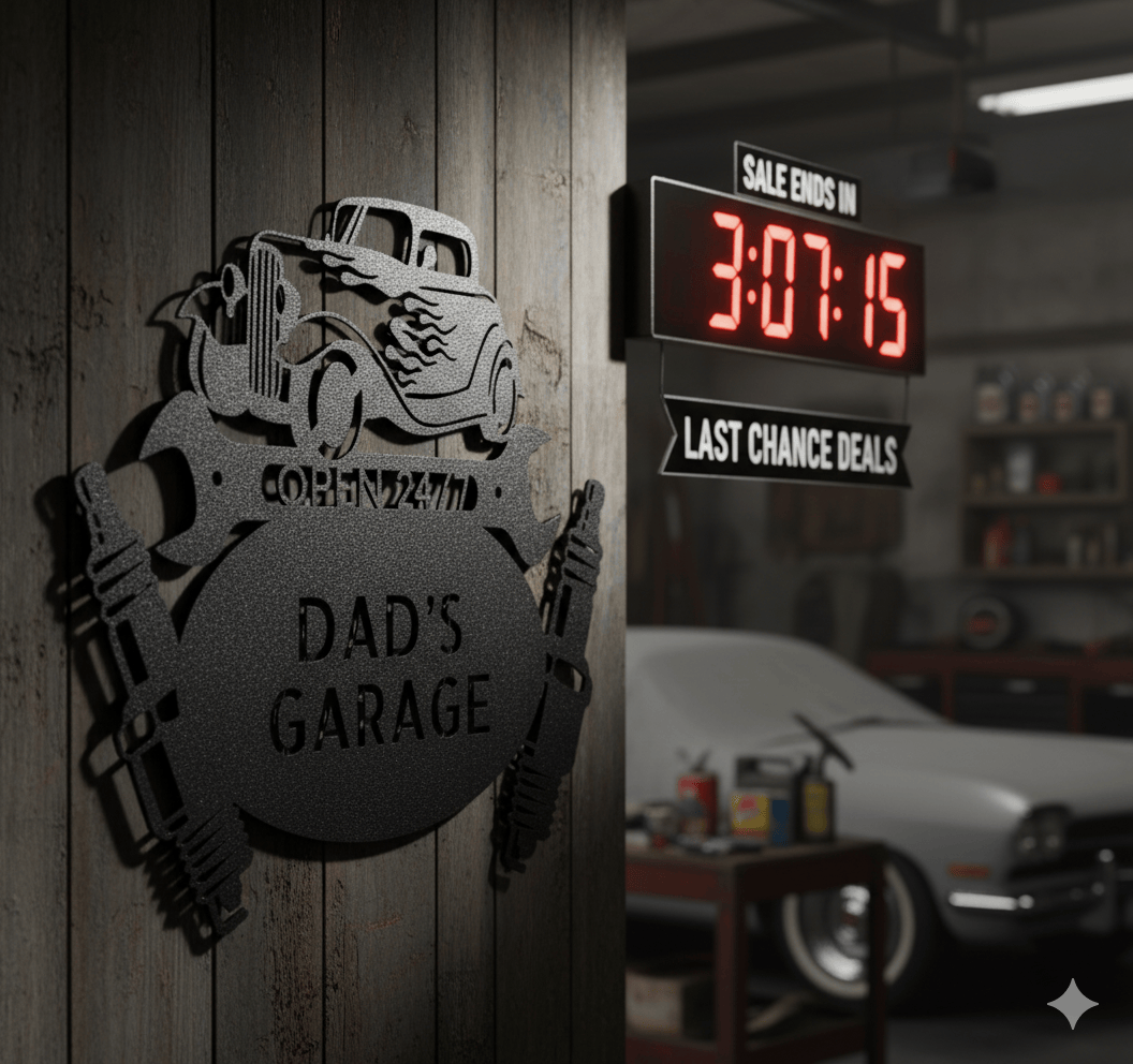 Custom Dad’s Garage Metal Sign – Personalized Hot Rod Car Wall Art