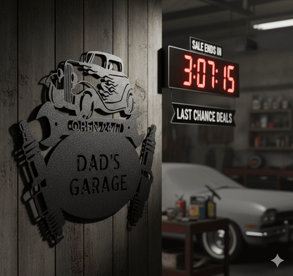 Custom Dad’s Garage Metal Sign – Personalized Hot Rod Car Wall Art