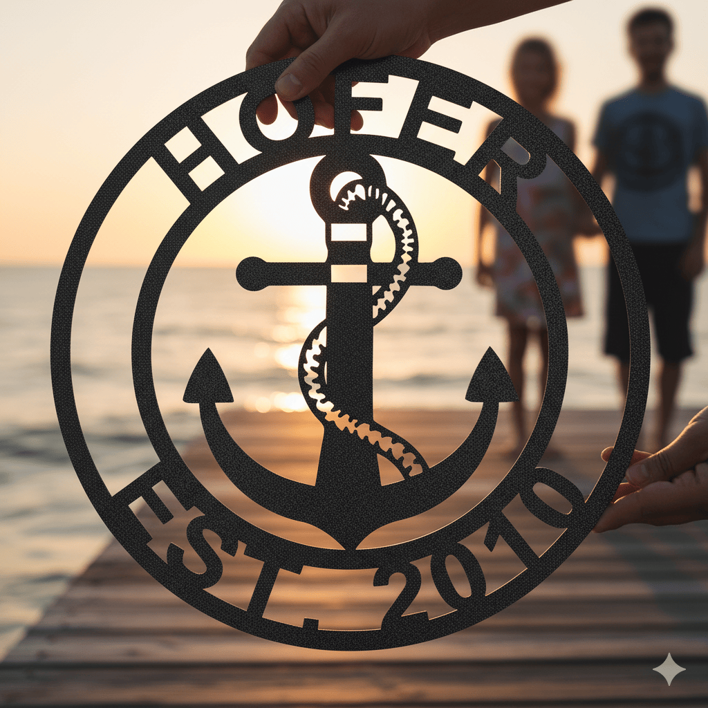 Custom Personalized Anchor Monogram Metal Sign – Custom Name Nautical Wall Art