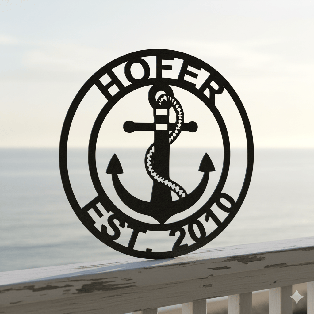 Custom Personalized Anchor Monogram Metal Sign – Custom Name Nautical Wall Art