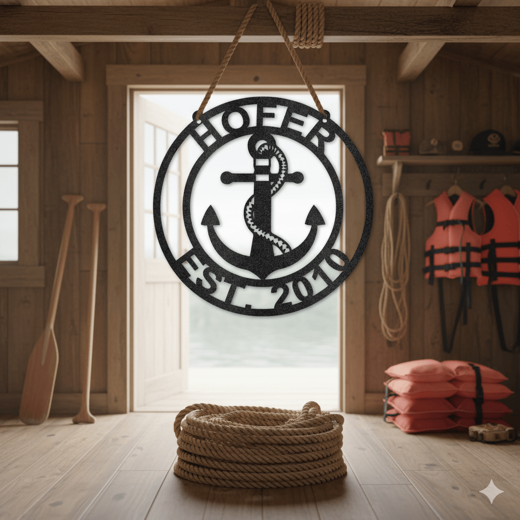 Custom Personalized Anchor Monogram Metal Sign – Custom Name Nautical Wall Art