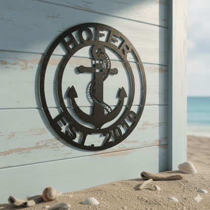 Custom Personalized Anchor Monogram Metal Sign – Custom Name Nautical Wall Art