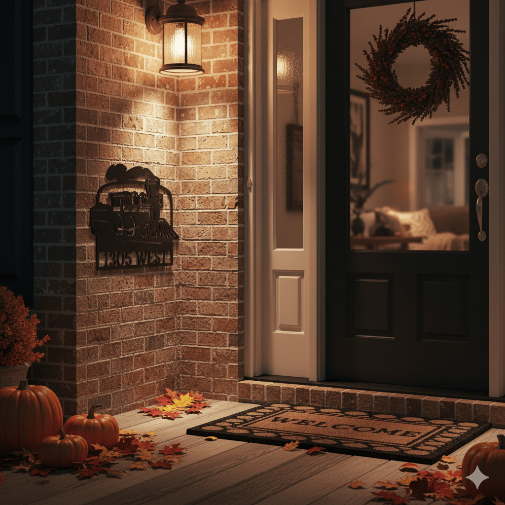 Custom Train Address Metal Sign – Custom House Number Steam Engine Wall Art