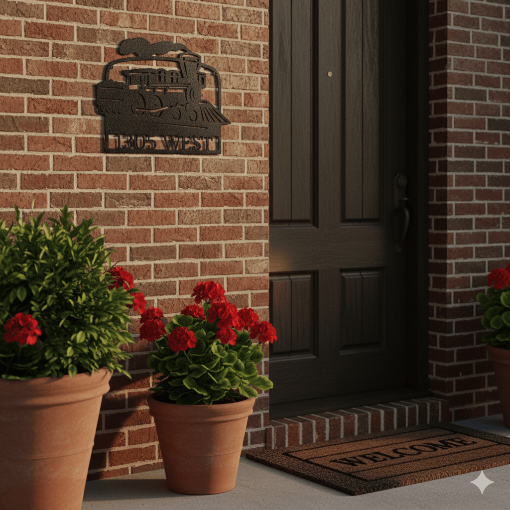 Custom Train Address Metal Sign – Custom House Number Steam Engine Wall Art