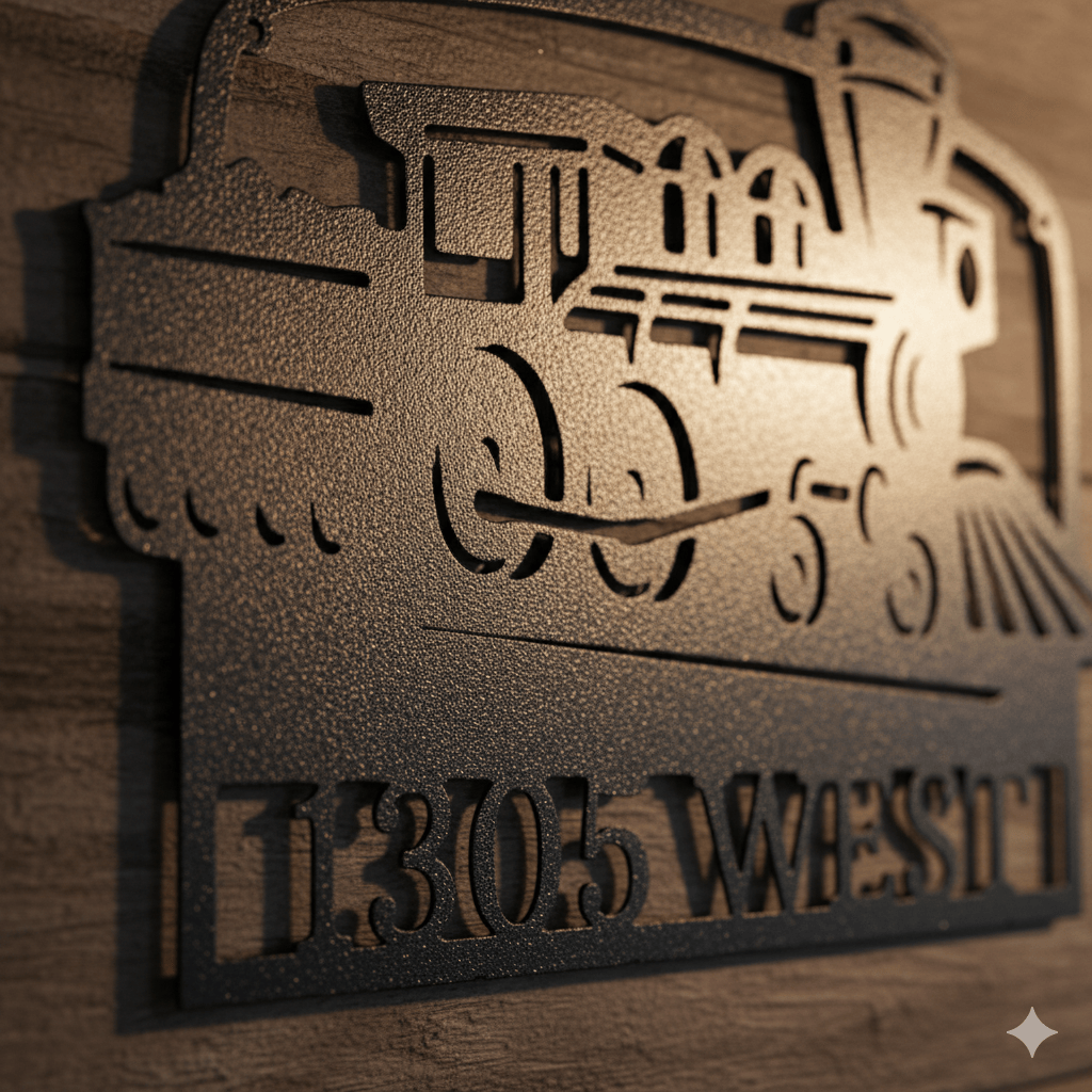Custom Train Address Metal Sign – Custom House Number Steam Engine Wall Art