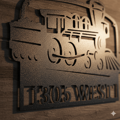 Custom Train Address Metal Sign – Custom House Number Steam Engine Wall Art