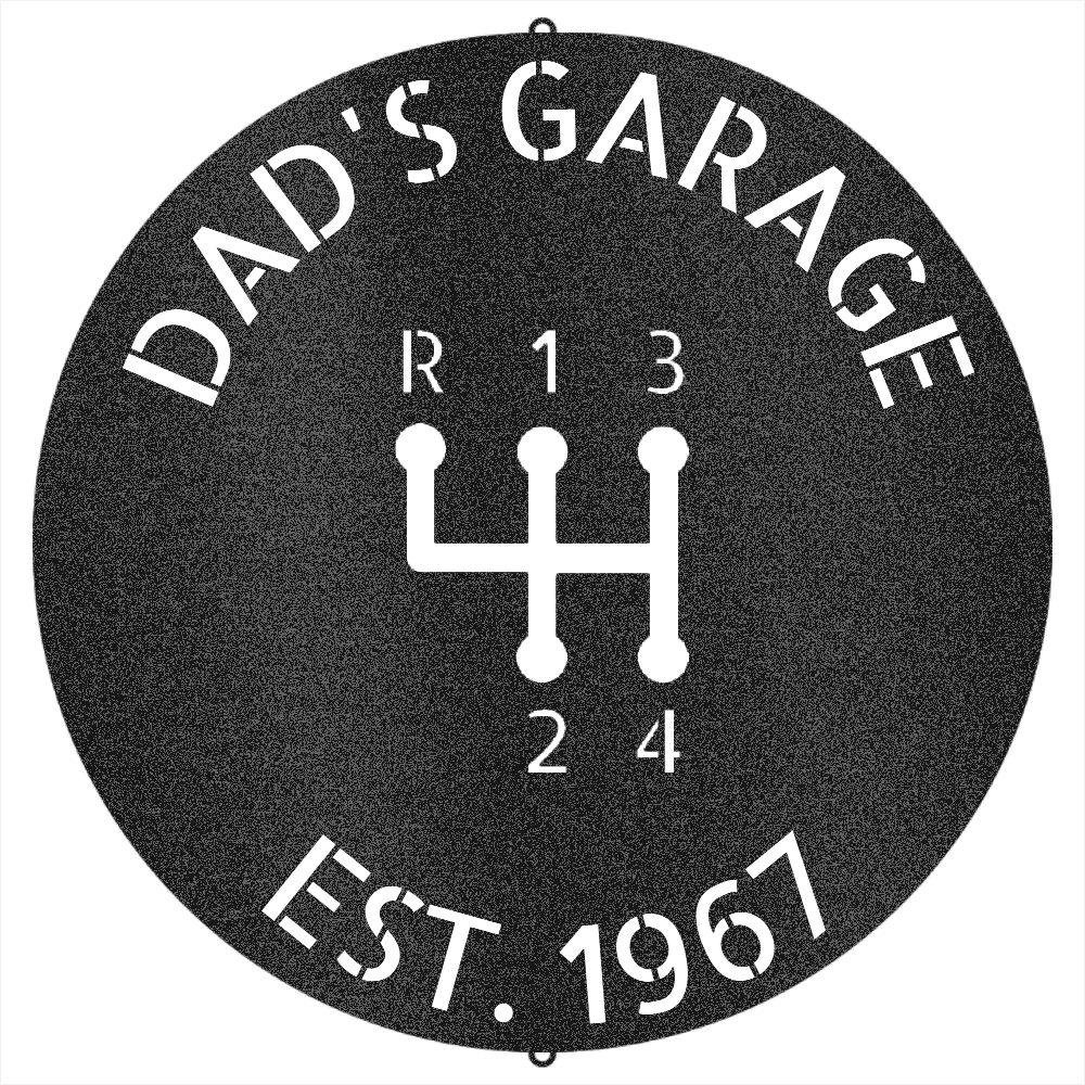 Black / 12 Dad’s Garage Metal Sign – Custom Gear Shift Wall Art for Car Lovers & Mechanics