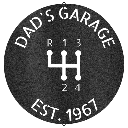 Black / 12 Dad’s Garage Metal Sign – Custom Gear Shift Wall Art for Car Lovers & Mechanics