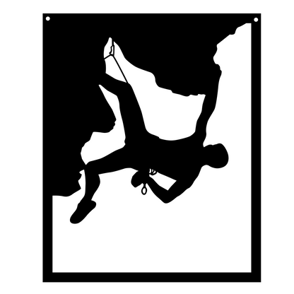 a black and white silhouette of a man climbing