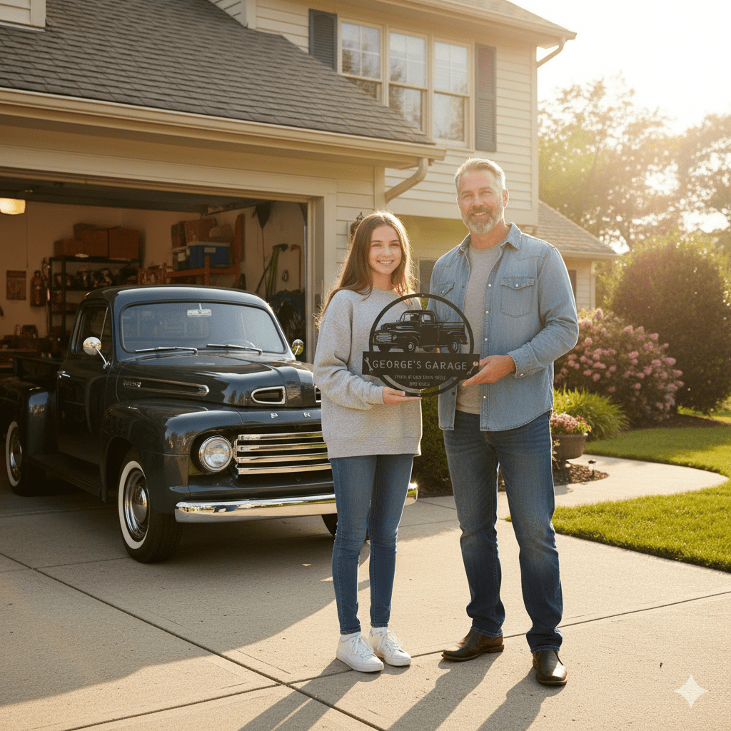 Ford F-1 Personalized Garage Sign | Custom Classic Truck Wall Art Gift