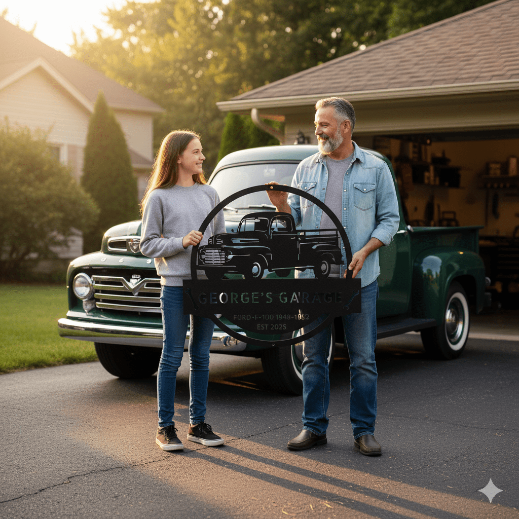 Ford F-1 Personalized Garage Sign | Custom Classic Truck Wall Art Gift