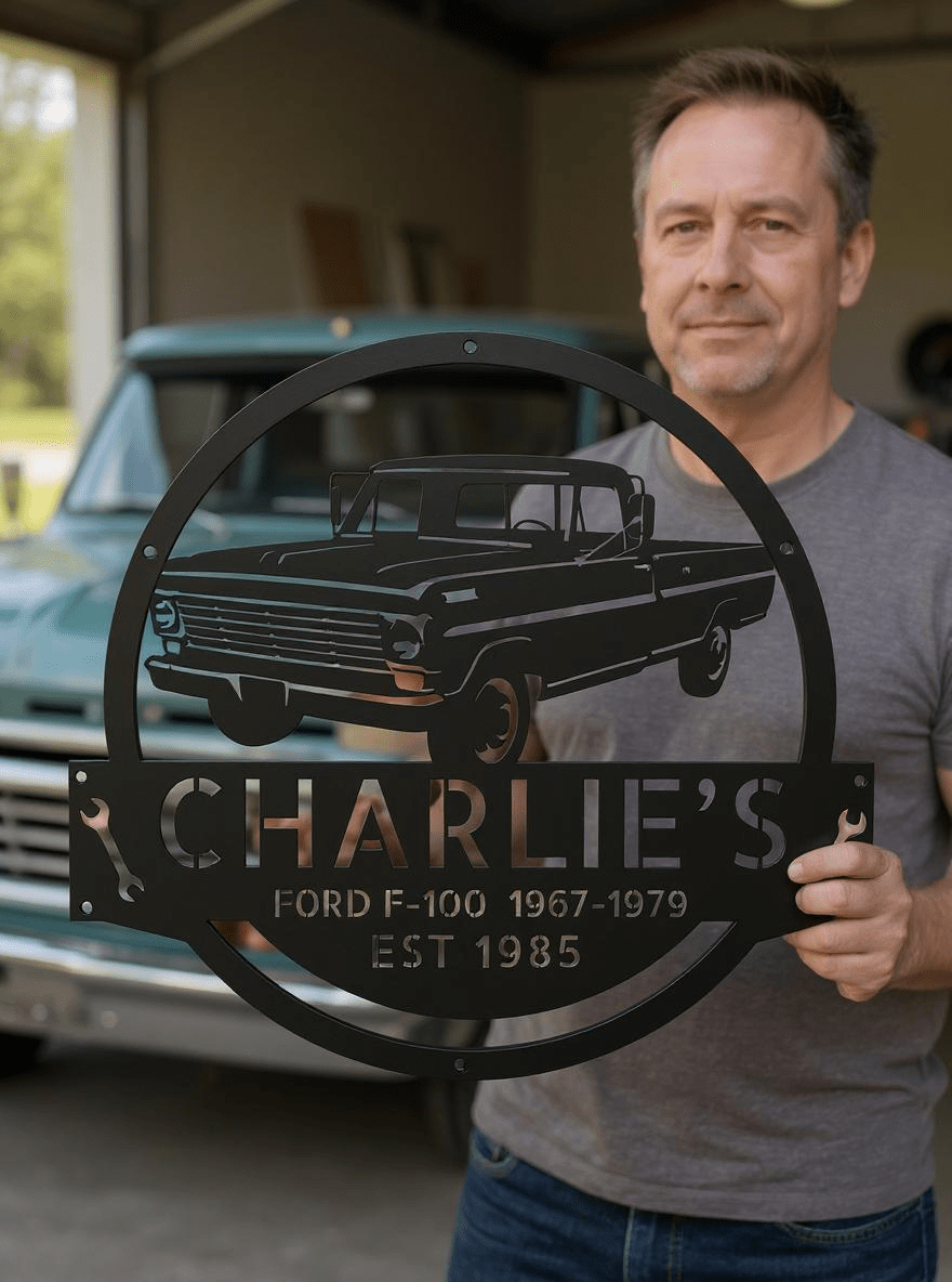 Ford F-100 1967–1972 Metal Sign | Personalized Classic Truck Garage Wall Art – Gift for Dad