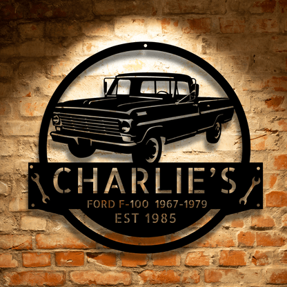 Ford F-100 1967–1972 Metal Sign | Personalized Classic Truck Garage Wall Art – Gift for Dad
