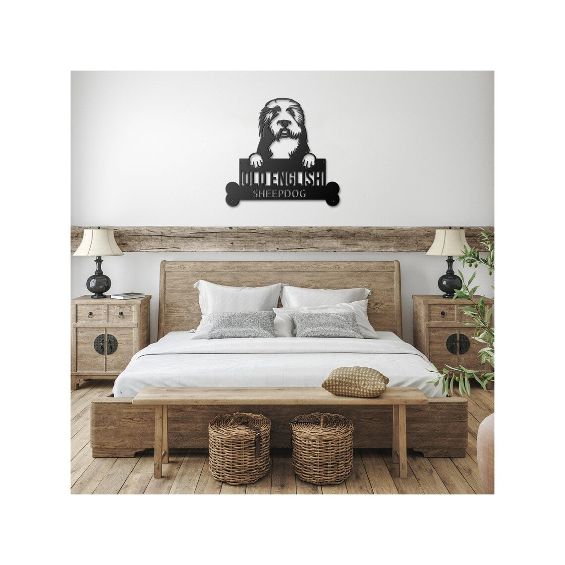 This Personalized Old English Sheepdog Sign features an Old English Sheepdog.