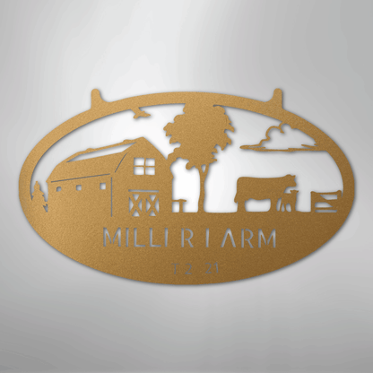 Metal Sign Gold / 12" Personalized Farm Metal Sign – Custom Barn & Livestock Ranch Decor with Family Name