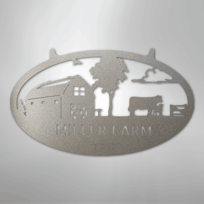 Metal Sign Silver / 12" Personalized Farm Metal Sign – Custom Barn & Livestock Ranch Decor with Family Name