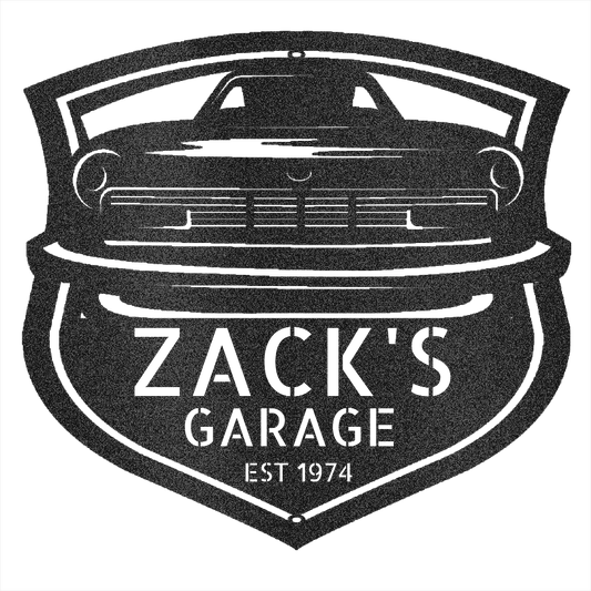 Black / 12 Monogram Garage Steel Sign - 1974 Datsun 260Z Front