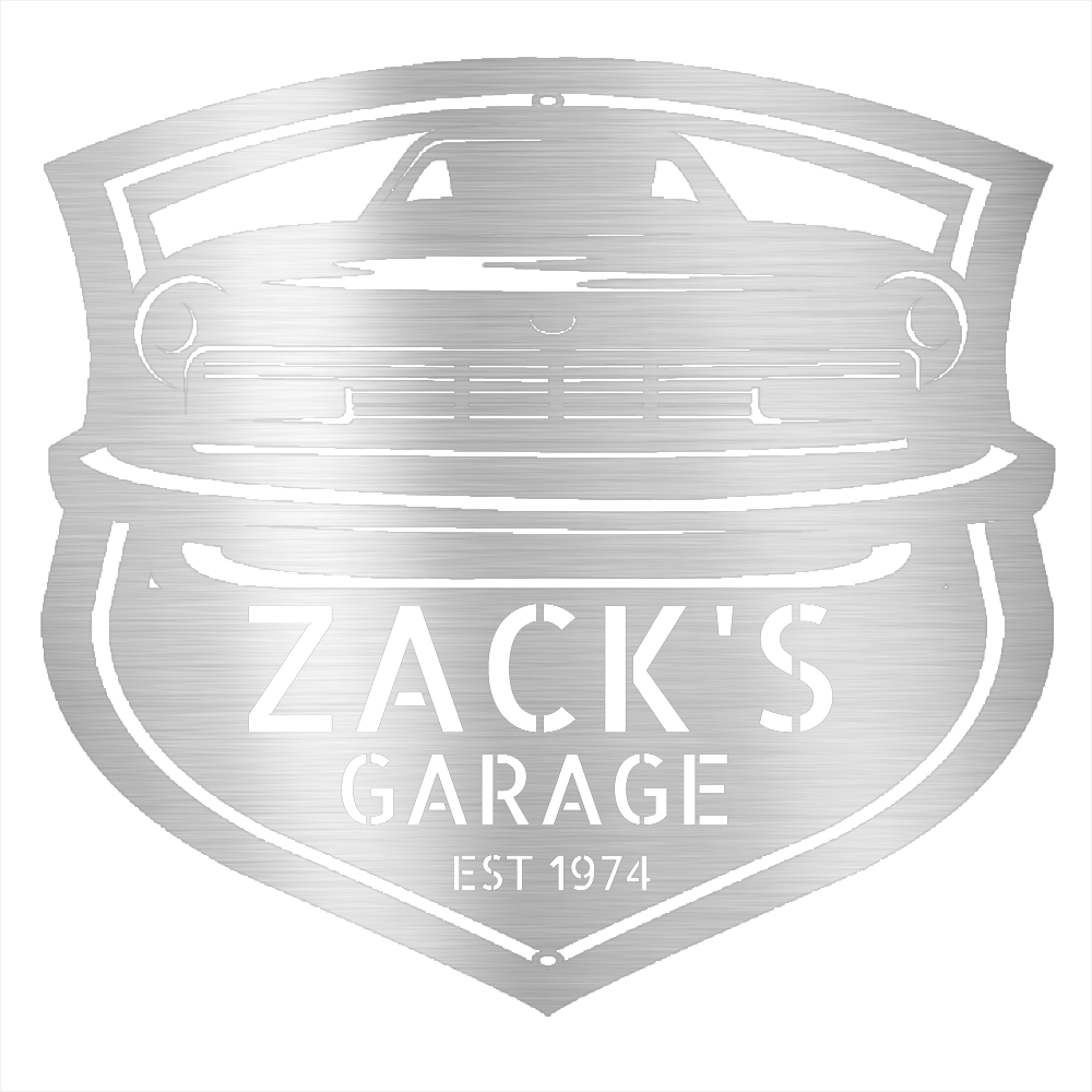 Silver / 12 Monogram Garage Steel Sign - 1974 Datsun 260Z Front