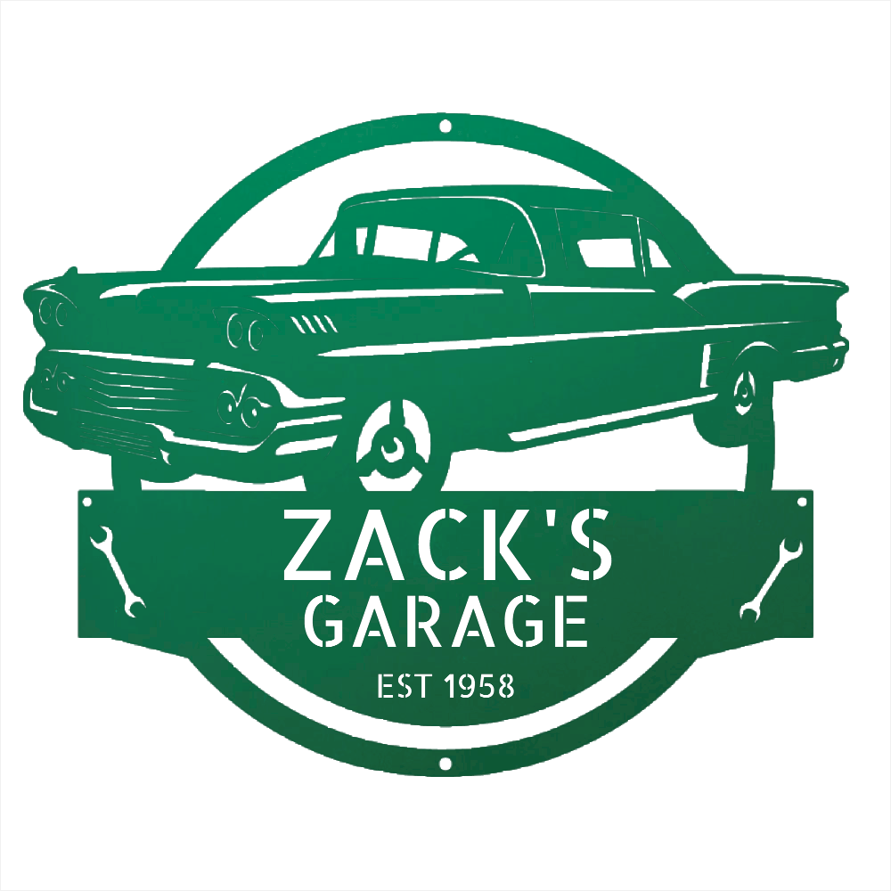 Green / 12 Personalized 1958 Chevrolet Impala Metal Garage Sign