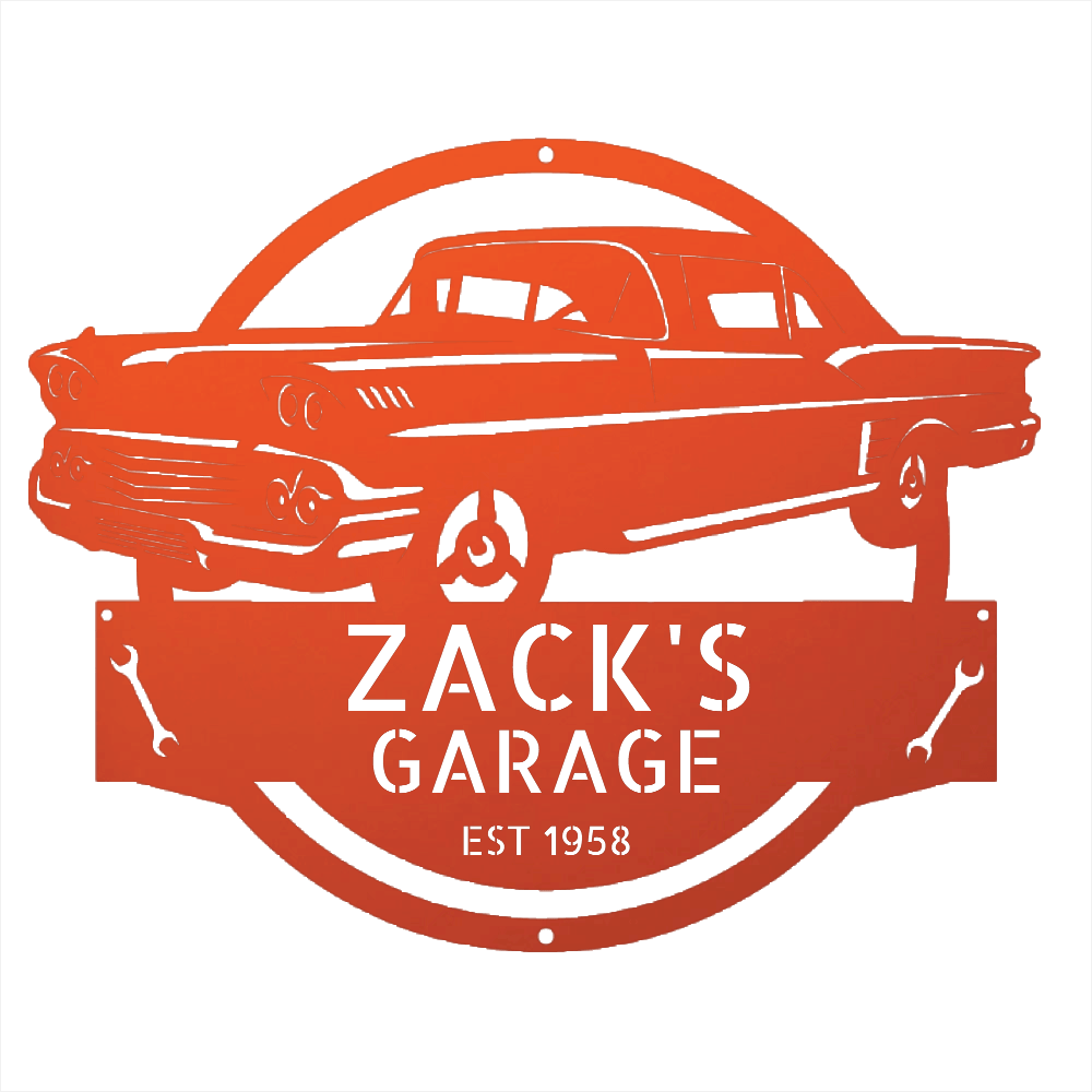 Orange / 12 Personalized 1958 Chevrolet Impala Metal Garage Sign